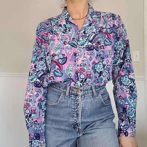 Vintage floral long sleeve blouse - Picture 4 of 11